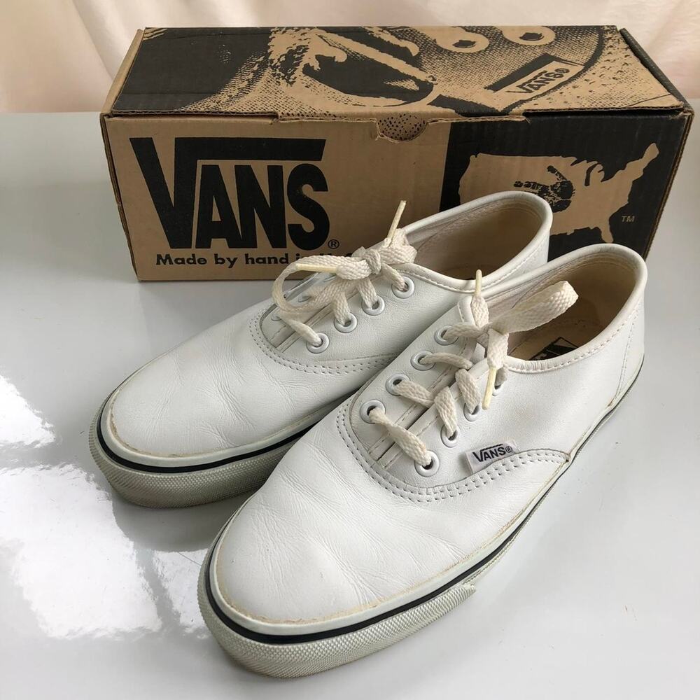 Vans Vintage Women’s White Leather Sneakers Shoes Size 7 1994 USA Made w/box